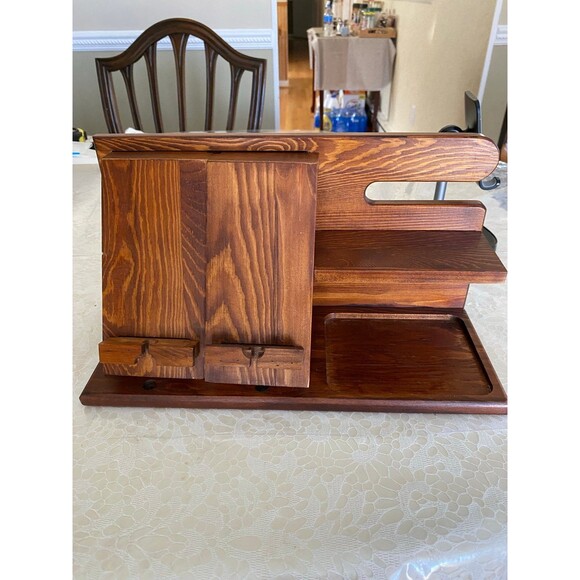 Wood Phone Storge & Organization 2 Phones Wireless Charging Docking Station NWOT - Picture 1 of 12